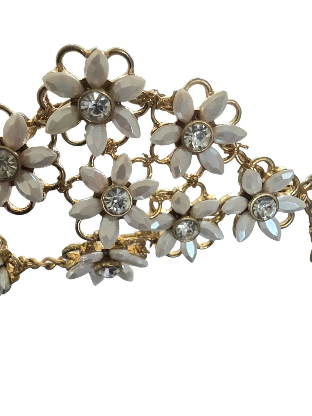 Gold and White Floral Crystal Hair Vine Headpiece